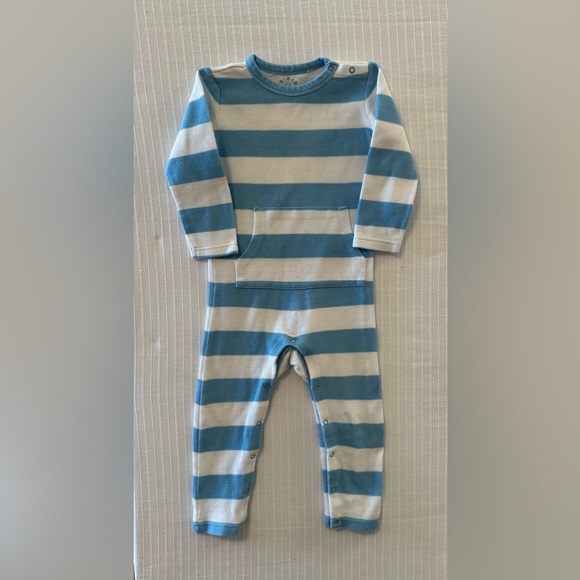 Primary Blue Striped Long Sleeve Romper with Pocket 18-24 Month - Picture 1 of 9